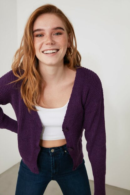 Image of Women's Button Damson Tricot Cardigan