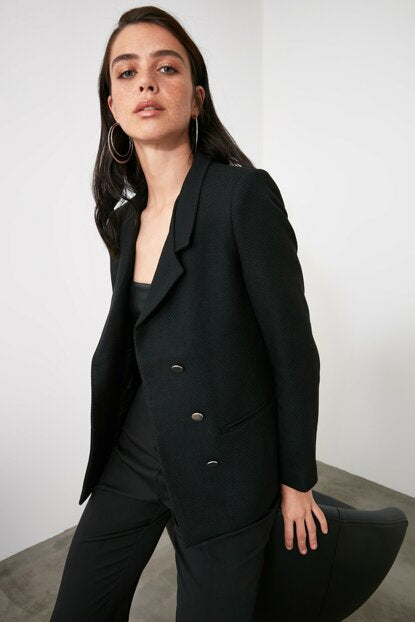 Image of Women's Button Detail Black Jacket