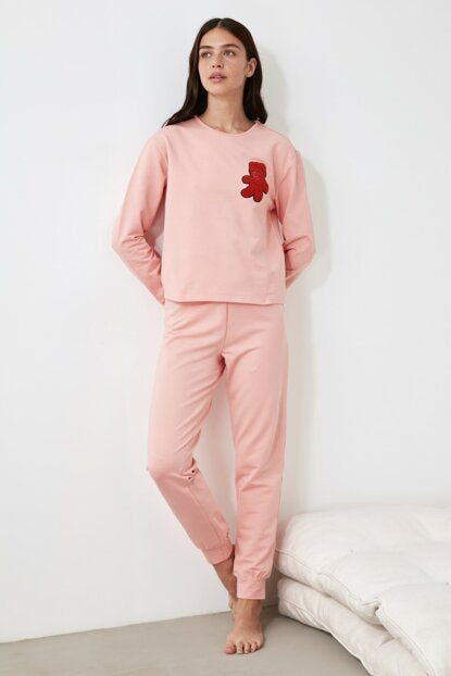 Image of Women's Embroidered Powder Rose Pajama Set
