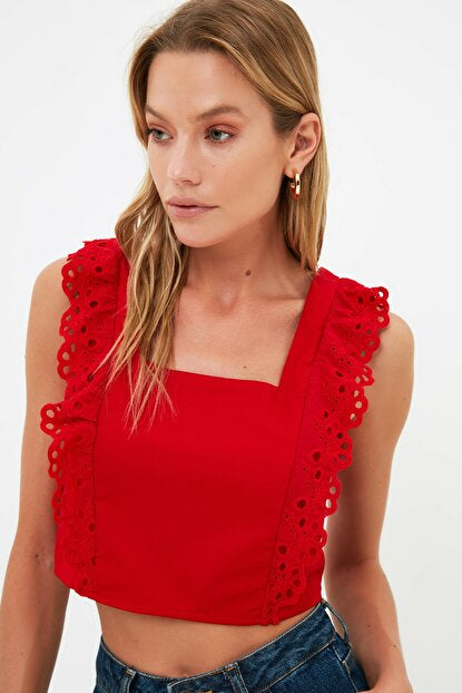 Image of Women's Embroidered Red Blouse