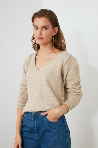 Image of Women's Beige Tricot Sweater