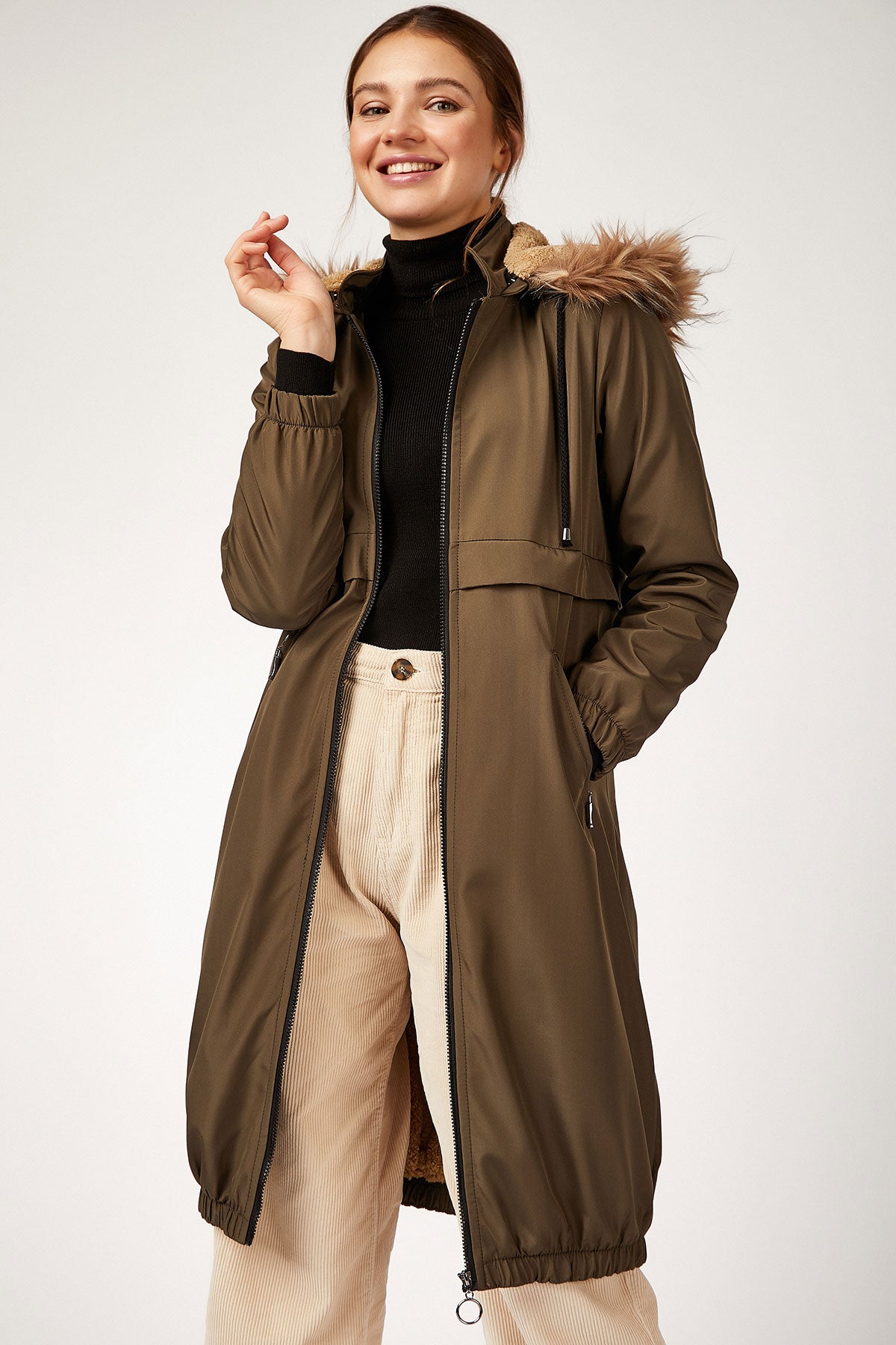 Image of Women's Hooded Inner Furry Coat