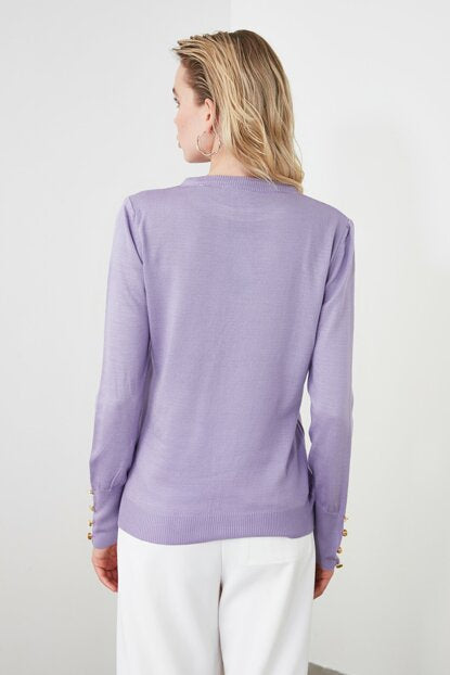 Image of Women's Gem Detail Button Lilac Sweater