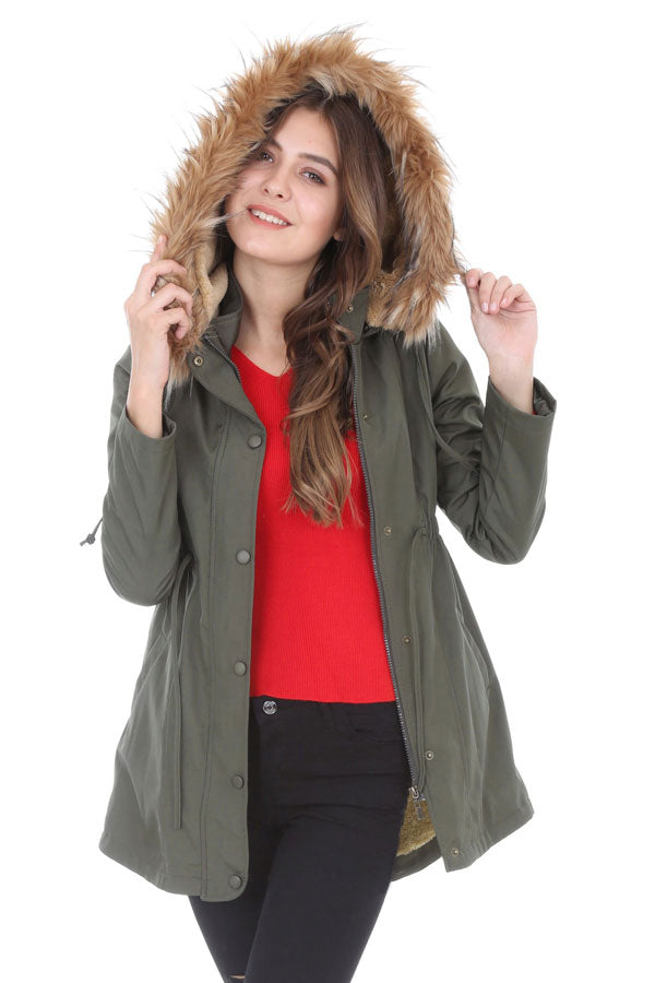 Image of Women's Fur Hooded Zipped Coat