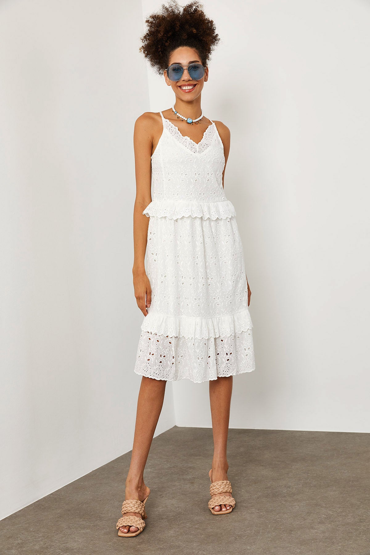 Image of Women's Strappy White Guipure Dress