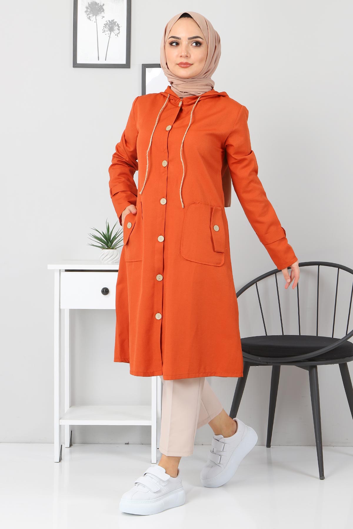 Image of Women's Hooded Pocket Orange Jacket
