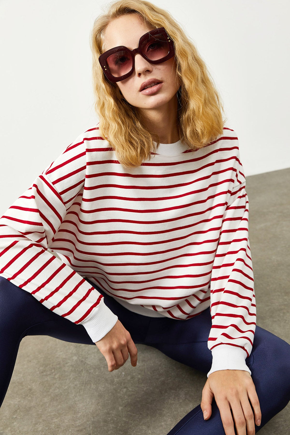 Image of Women's Red Striped Sweatshirt