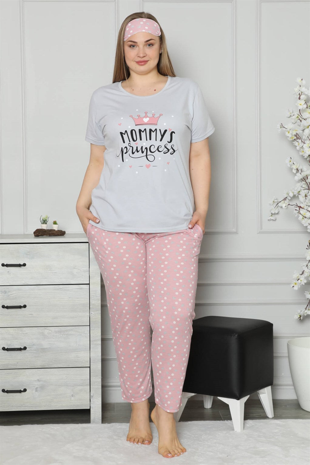 Image of Women's Plus Size Short Sleeve Cotton Pajama Set