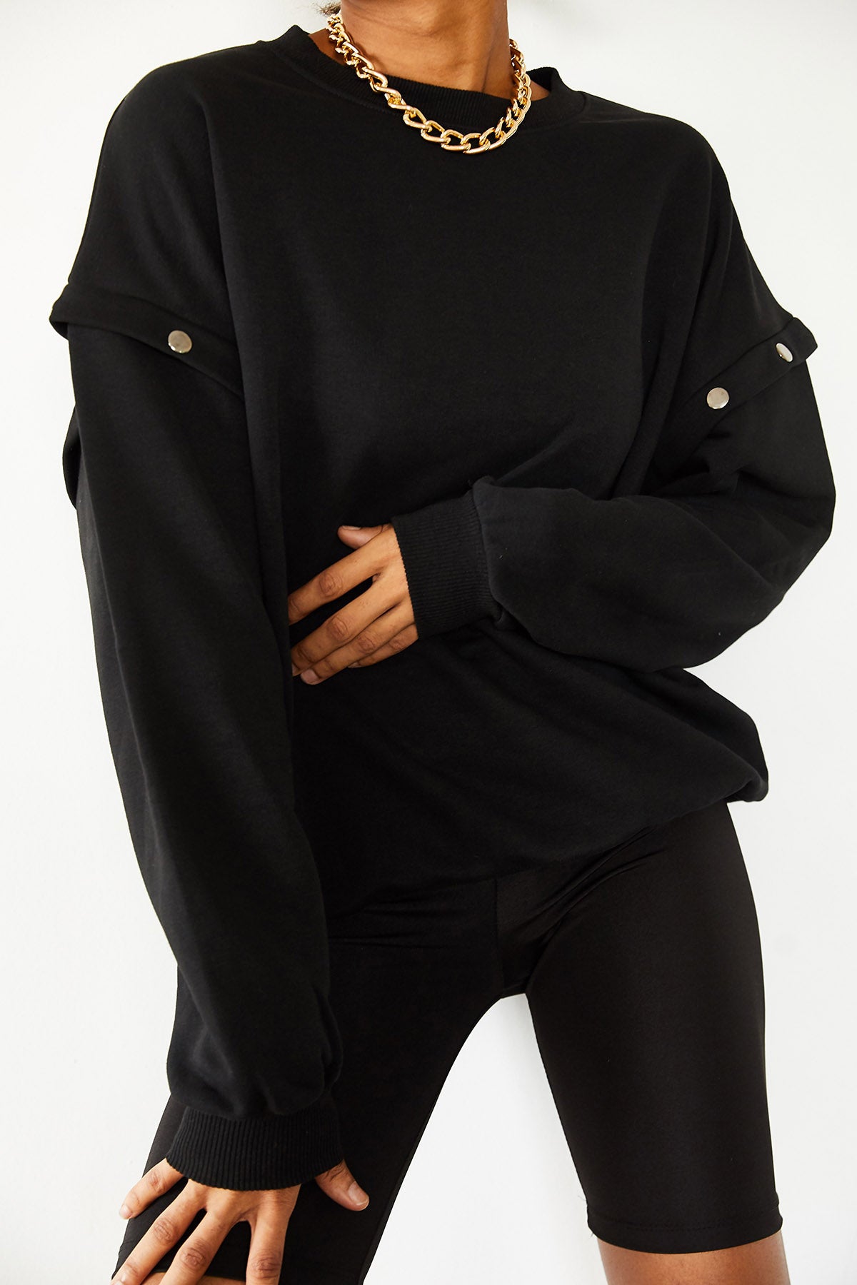 Image of Women's Sleeve Detail Black Sweatshirt