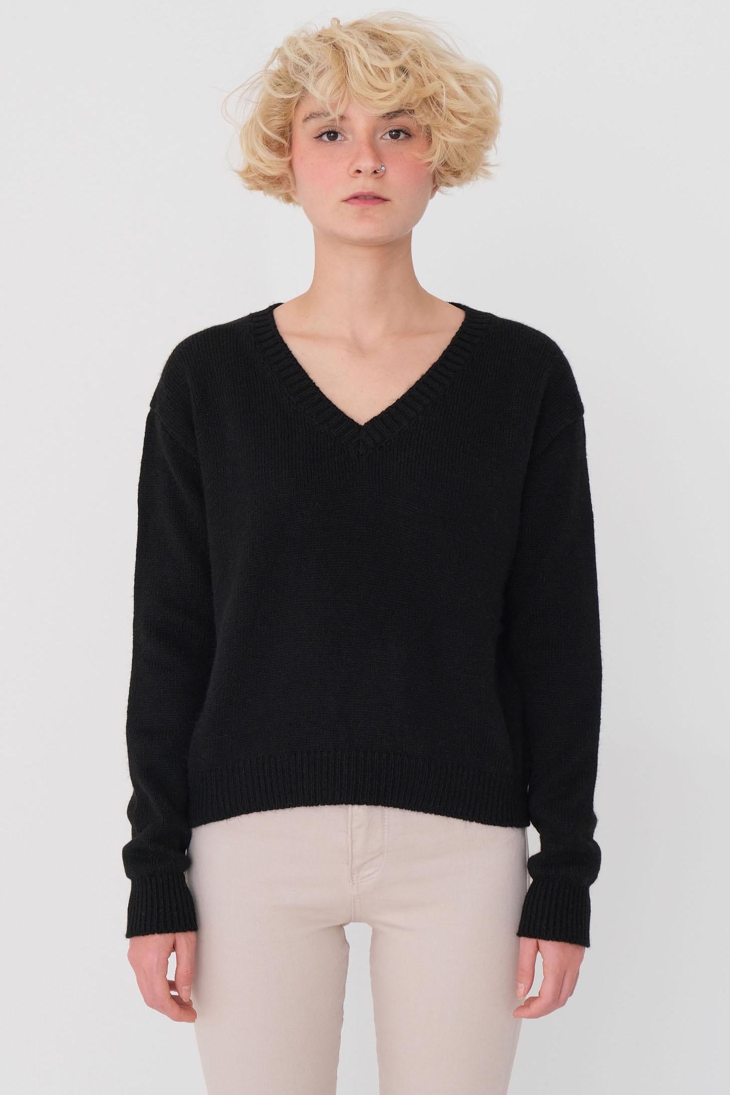 Image of Women's V Neck Black Sweater