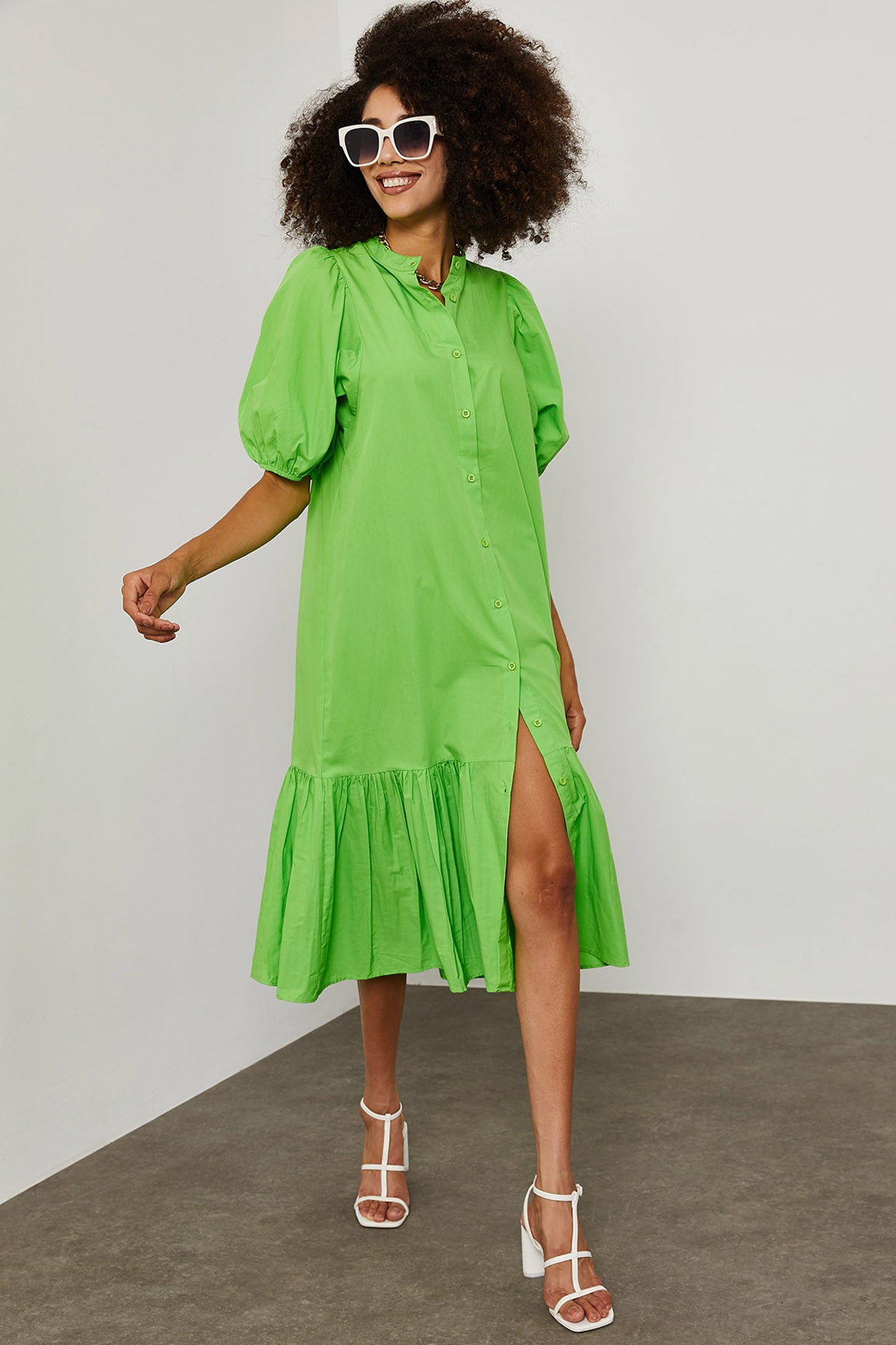 Image of Women's Green Poplin Midi Dress