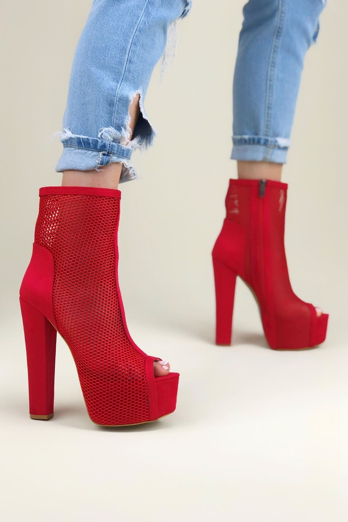 Image of Women's Red Suede Heeled Booties