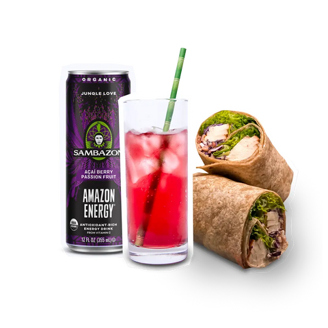 energy drink and veggie wrap