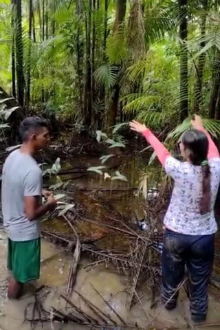 angela directing in the forest