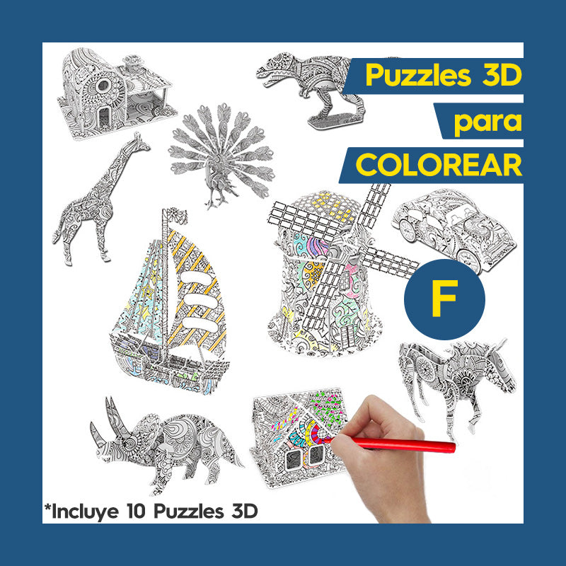 10 Puzzles 3D para Colorear - F PuzzlesIn