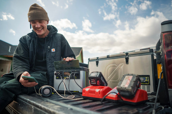 Tools being charged by a new Yeti portable power station