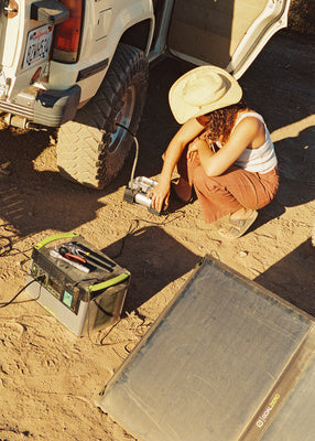 A Goal Zero power station is charging from a solar panel