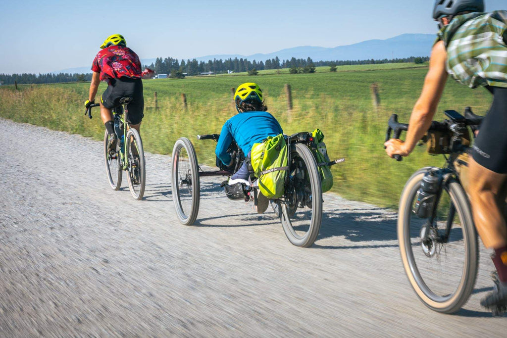 Quinn Brett with her adaptive hand bike and Joe Foster - Great Divide Mountain Bike Route - Goal Zero