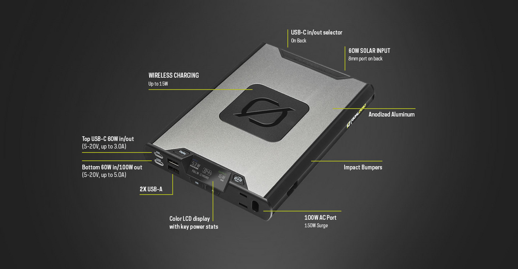 Spécifications techniques de la nouvelle batterie externe de chargement sans fil Goal Zero Sherpa 100AC