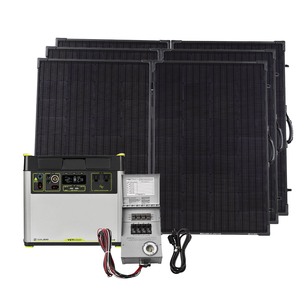 Goal Zero Yeti 3000X Portable Power Station + Home Integration Kit + Boulder Solar Panels. Home backup solar generator kit.