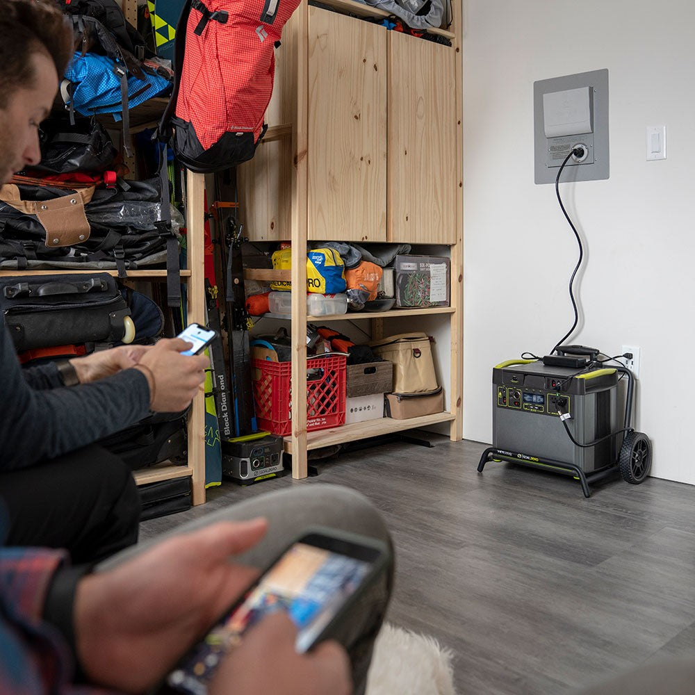 Goal Zero Yeti Portable Power Station connected to the Home Integration Kit for emergency prep battery backup.