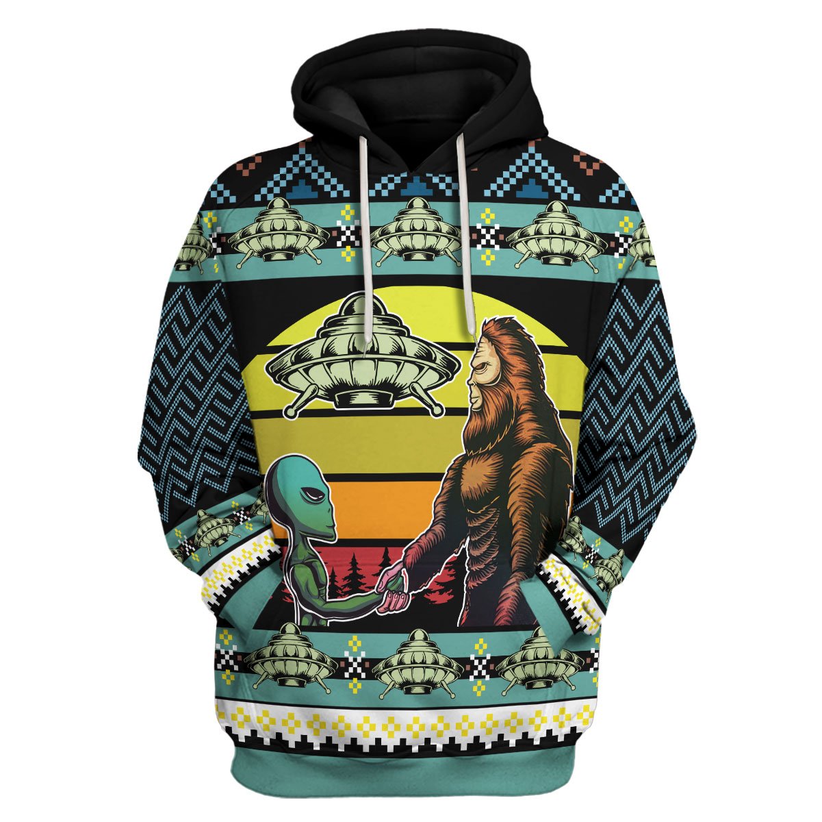 Customspig Unisex Hoodie Holographic Alien & Sasquatch But Stuff 3D Apparel