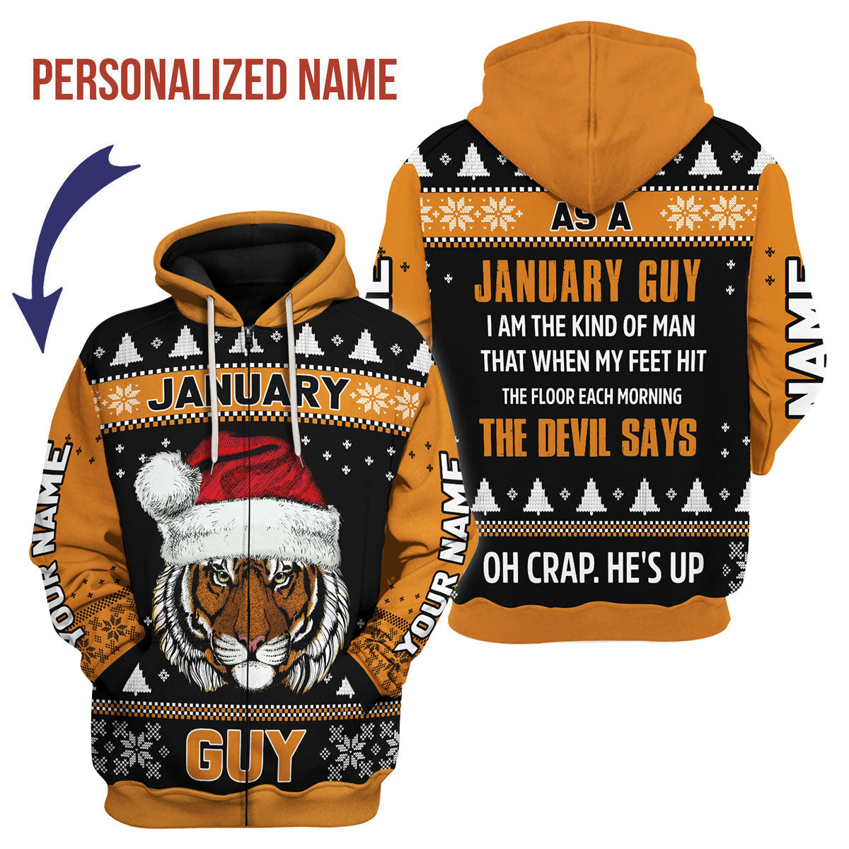CustomsPig Personalized Zip Hoodie January Guy That All Over Printed