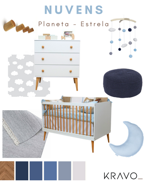 quarto infantil bebe tema nuvem azul