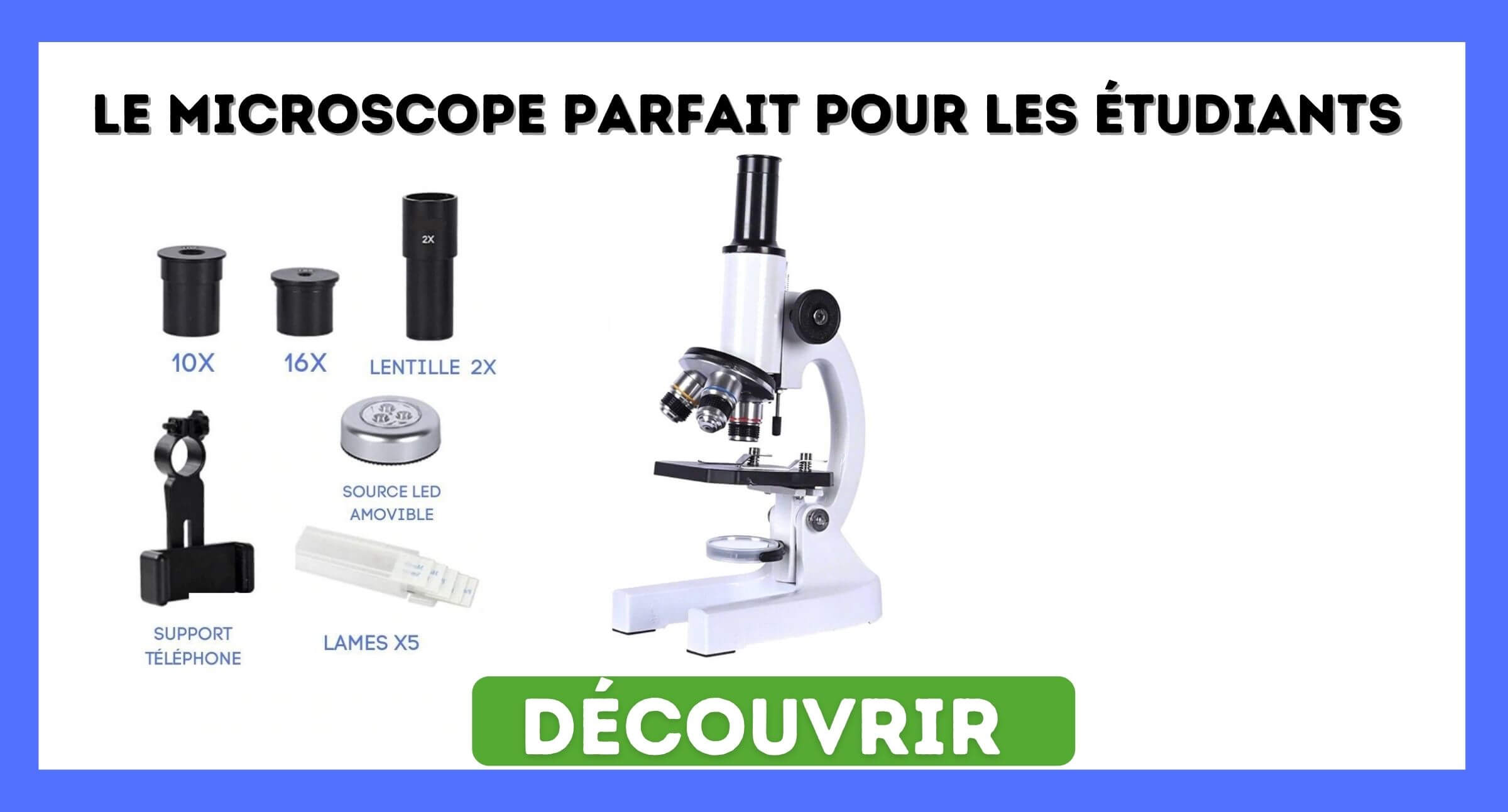 Microscope avec Zoom et LED, grossissement X60 à X100. –