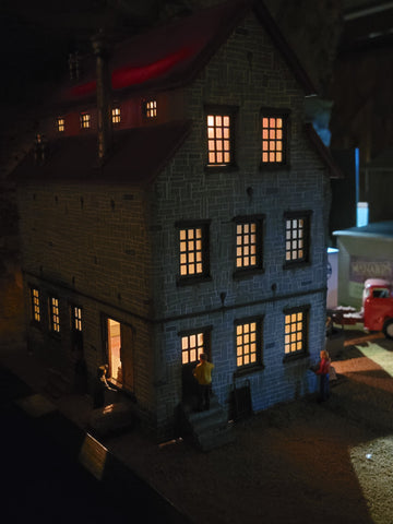 O Scale building at night