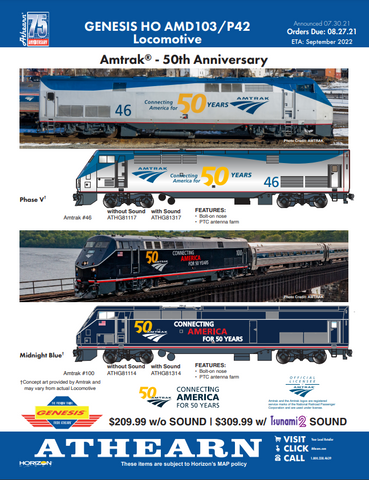 Athearn Genesis HO Scale Amtrak P42 50th Anniversary 