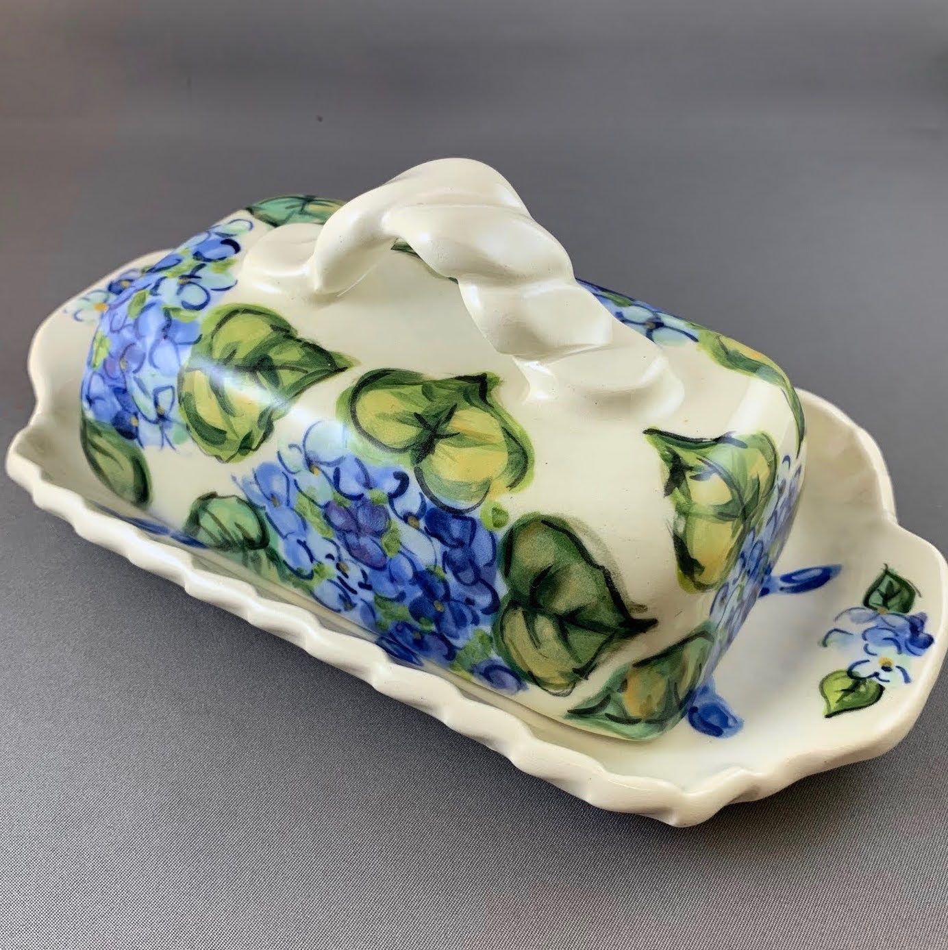 Butter Dish Milestones Pattern Blue and White