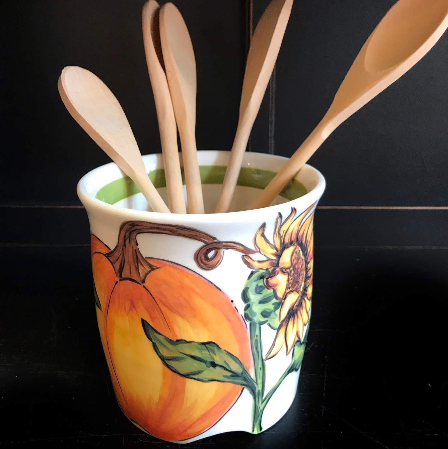 Pumpkin Hand Painted Pottery Utensil Holder - Made in the USA -  , LLC