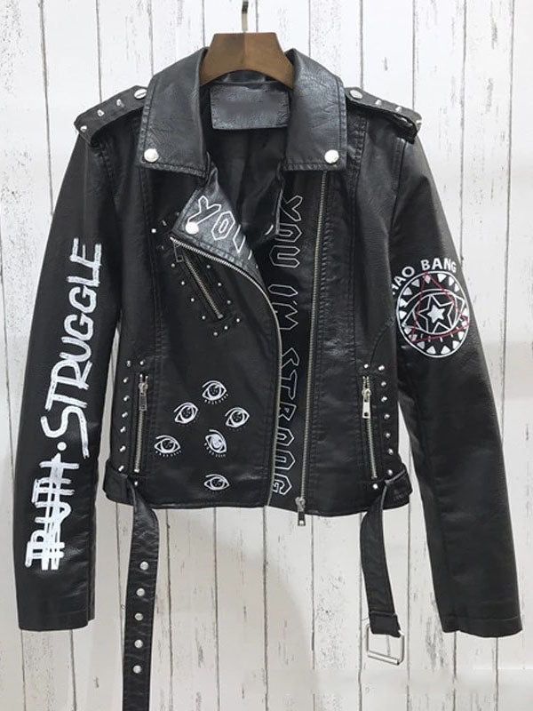 Rivet Zipper Leather Jacket – Msdark