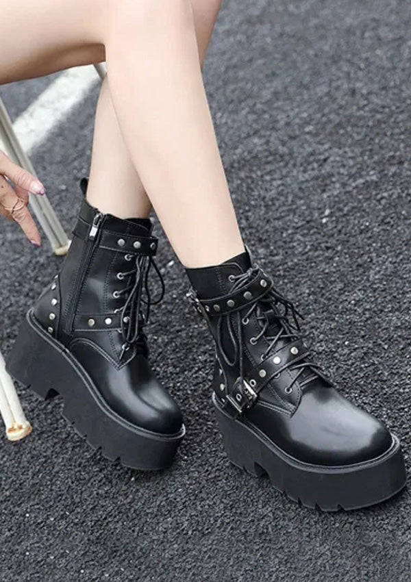 Black Rivet Strap Platform Ankle Boots – Msdark