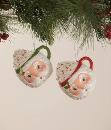 Set / 2 Pink Retro Santa Head Mug w/Spoon