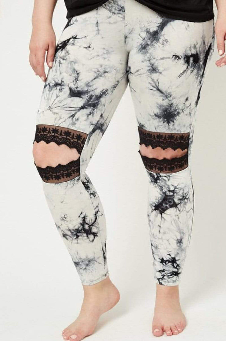 Trendsi Black / 1X Tye Dye Lace Cutout Leggings