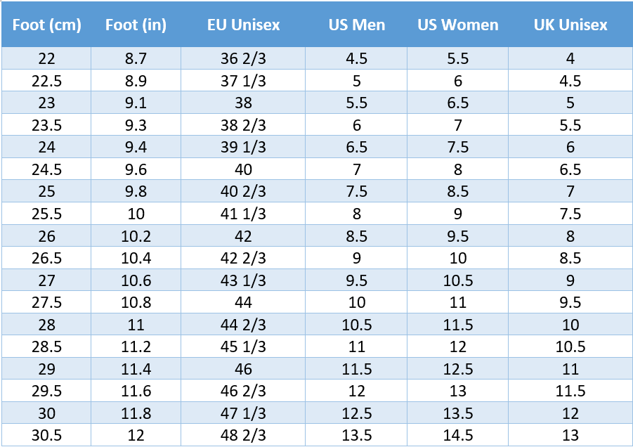 Nnormal Shoes Size Chart – Outside Sports