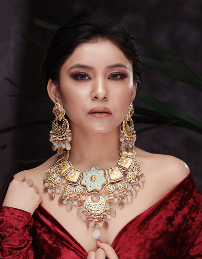 Dastoor Gorgeous Oriental More Conspicuous Monarch Orange Princess Necklace Set