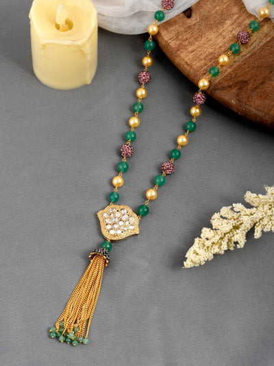Dastoor Gold-Toned  Green Brass Gold-Plated Necklace set