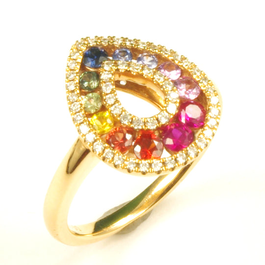 K18 PG Multi Colour Sapphire Ring S,0.74ct D,0.20ct