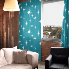 Load image into Gallery viewer, RetroMaggie Curtains Single Panel / Blackout Vintage Retro 1950s 1960s Turquoise &amp; White Atomic Starburst Curtain Panels
