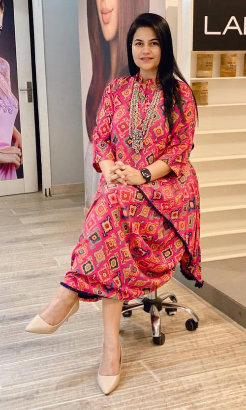 rayon slub gota work updown kurti with dhoti skirt and cotton floral  stylish kurti