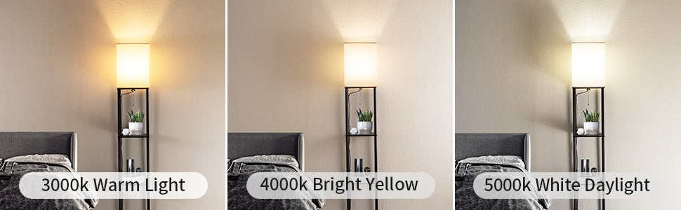 Iron Shelf Floor Lamp 3-Color Temperatures LED Bulb