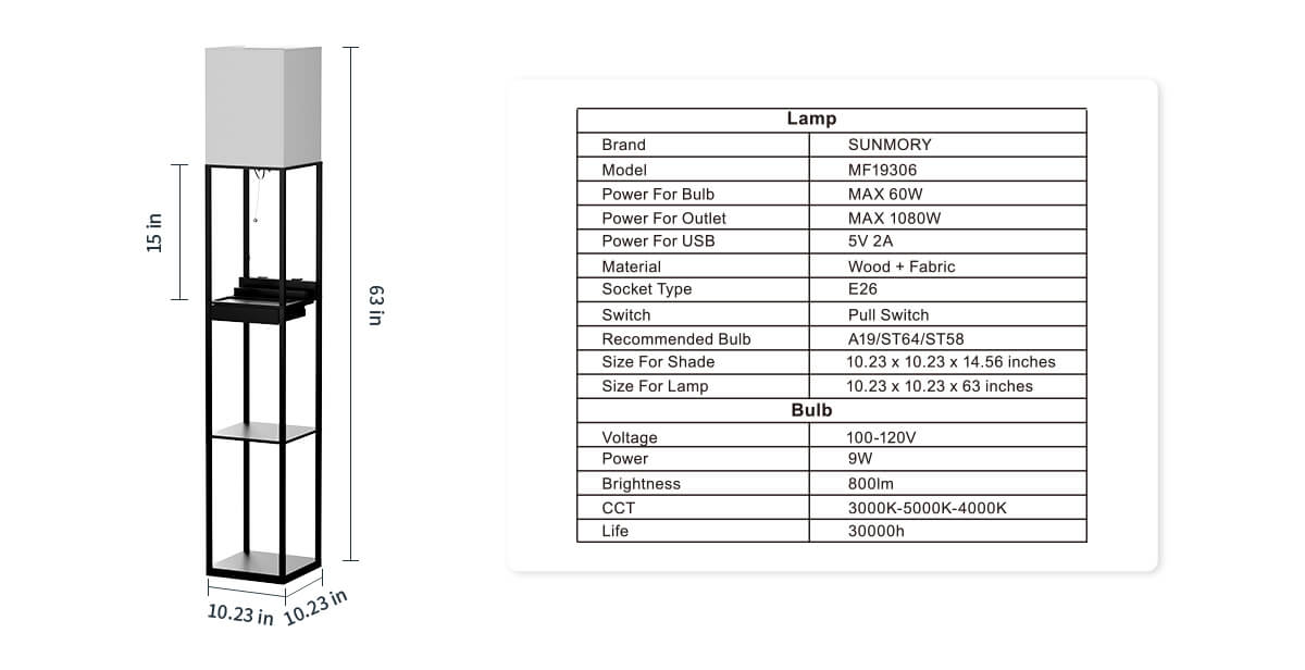 sunmory shelf floor lamp black specification