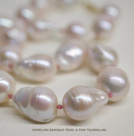 baroque pearls pink tourmaline necklace