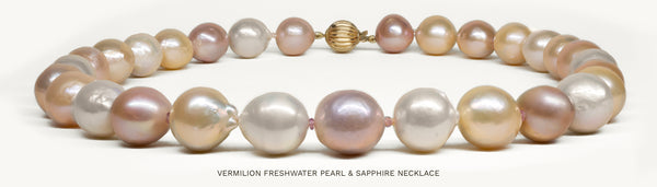 vermilion freshwater pearl sapphire necklace