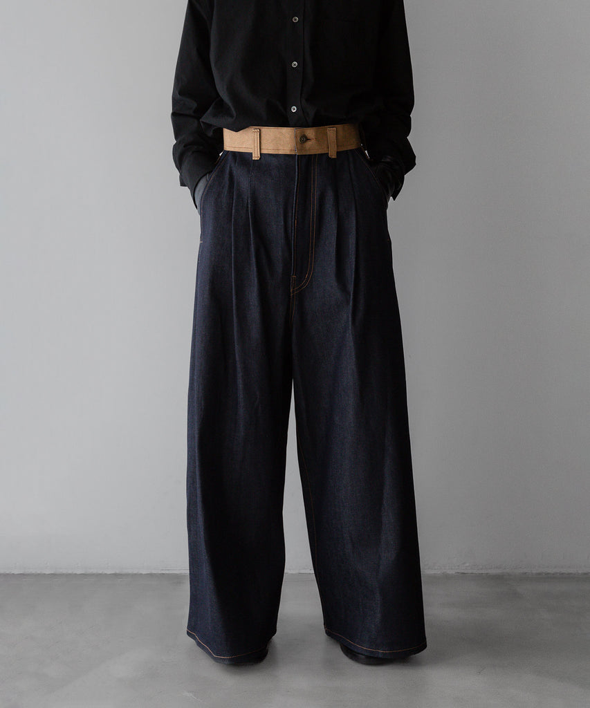 I'm here: アイムヒアーのI'm41:FF004 Paper Patch : DENIM WIDE PANTS "PAST" NAVY