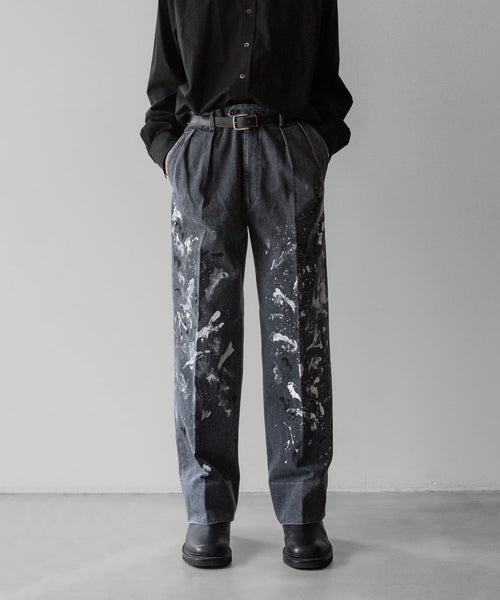 INTÉRIM - インテリムのMILK PAINT USED BLACK DENIM 2-TUCK STRAIGHT SLACKS - PU.BLACK公式通販サイトsession福岡セレクトショップ