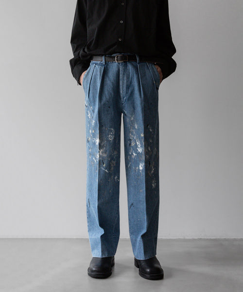 INTÉRIM - インテリムのMILK PAINT USED DENIM 2-TUCK STRAIGHT SLACKS - PU.NAVY公式通販サイトsession福岡セレクトショップ